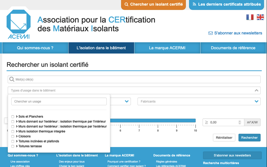 Un moteur de recherche pour choisir son isolant en fonction de son usage