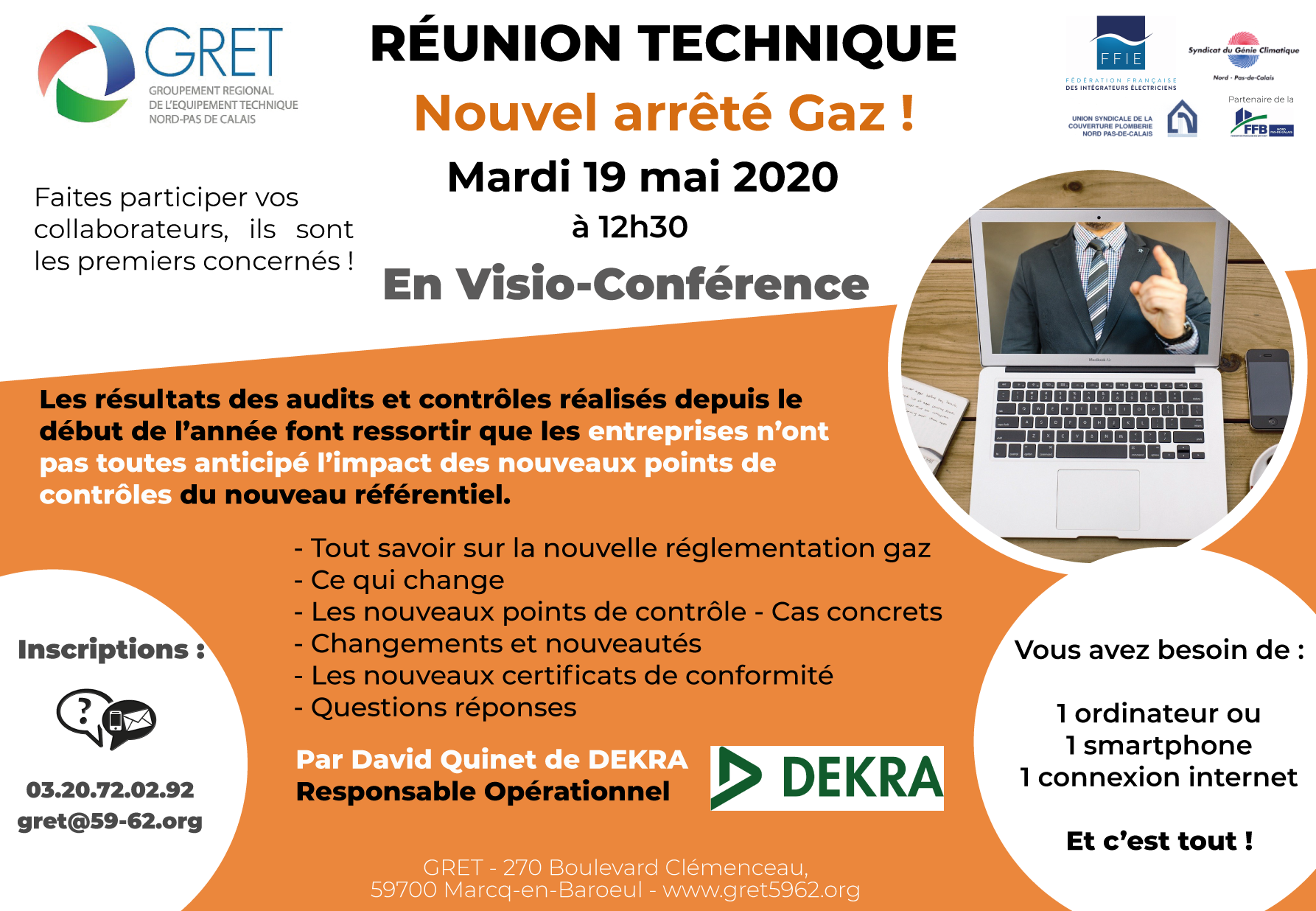 Mardi 19 mai 2020 : Visio-Conférence Nouvel Arrêté Gaz avec DEKRA